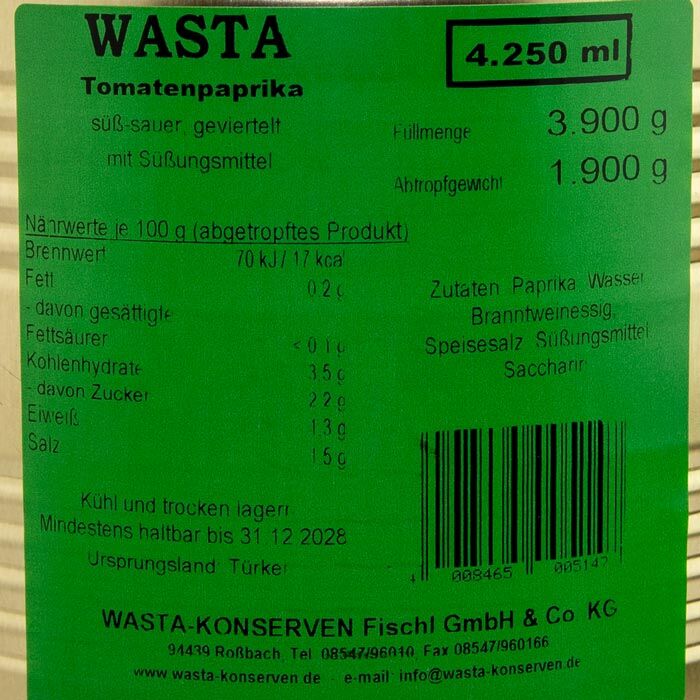 Tomatenpaprika geviertelt in Dose 5L von WASTA