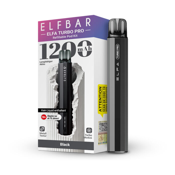 E-Zigaretten Set ELFBAR Elfa Turbo Pro 1200mAh black (schwarz)
