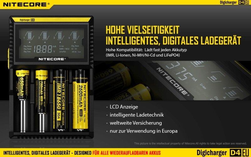 Ladegerät D4 EU 4x 375mA / 2x 750mA Nitecore