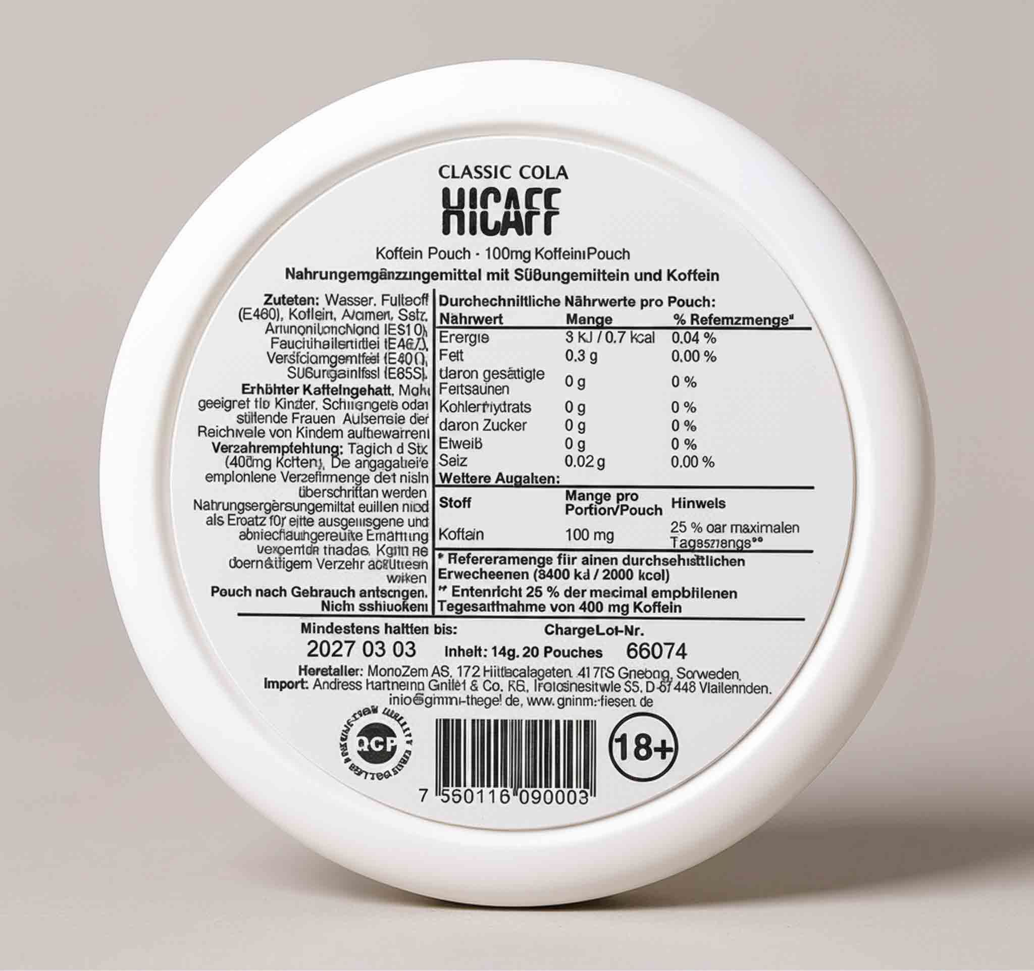 Energy Pouches Hicaff Classic Cola Slim 14,7g