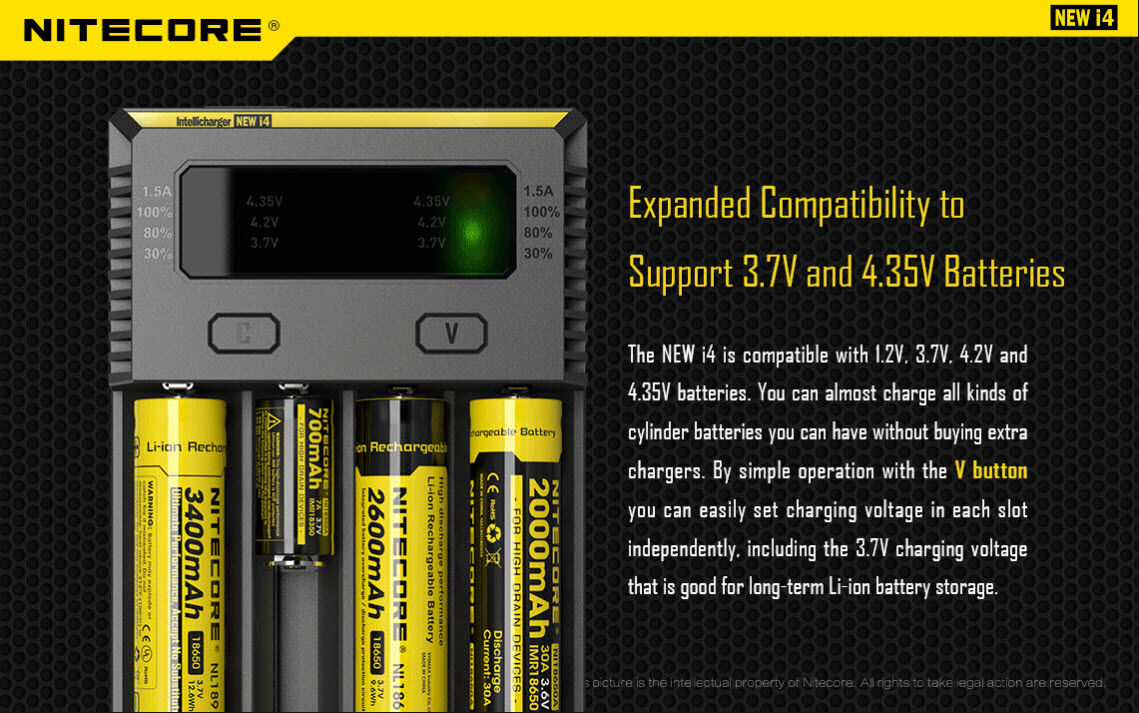 Ladegerät NEW I4 4x 375mA / 2x 750mA / 1x 1500mA Nitecore