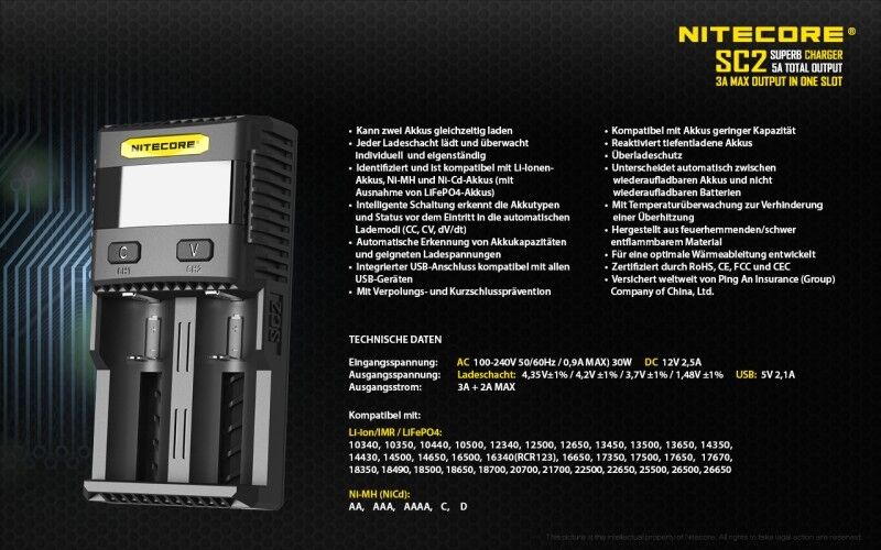 Ladegerät SC2 SUPERB 1x 3000mA Nitecore