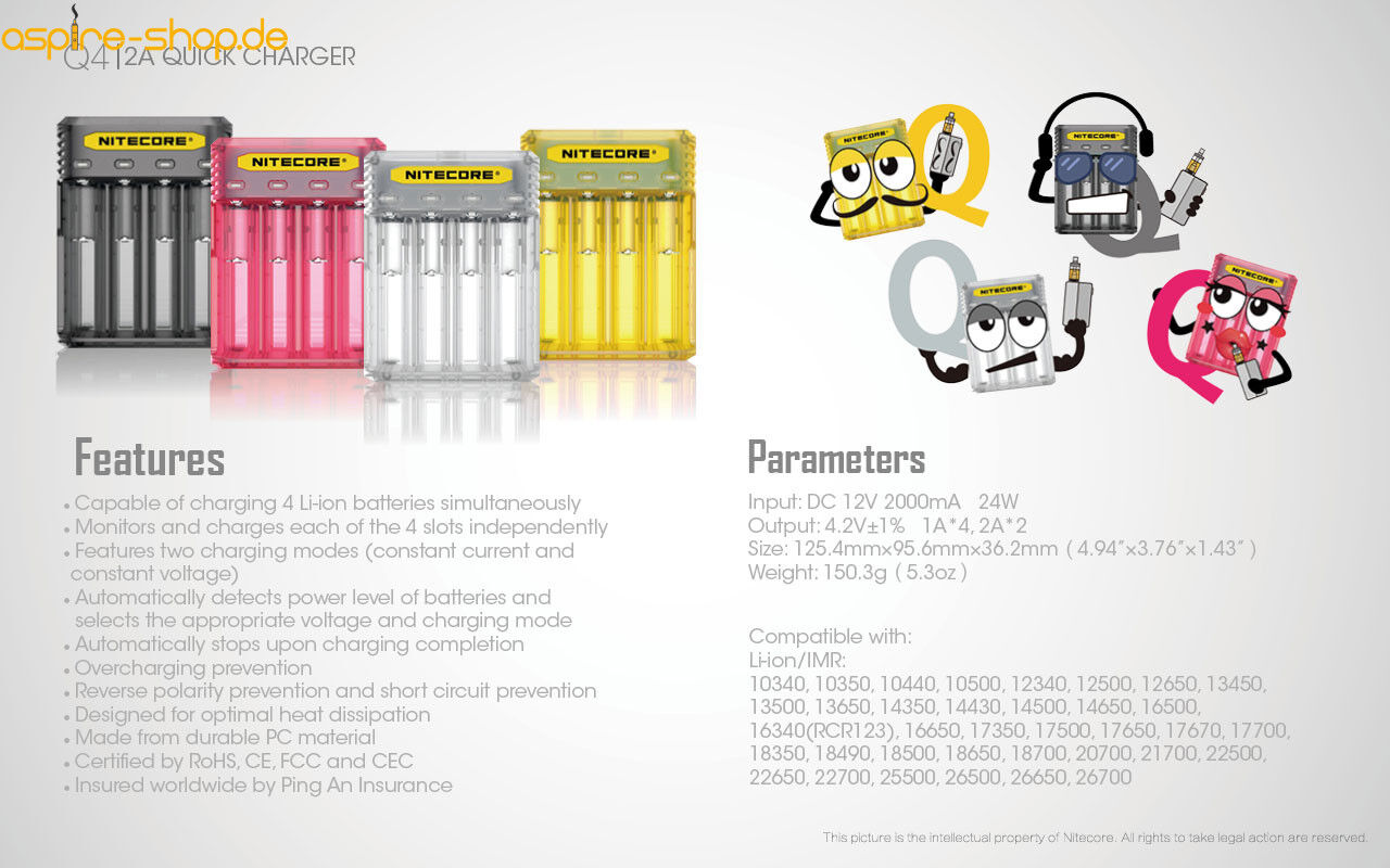 Ladegerät Q4 2x 2000mA / 1x 4000mA Nitecore