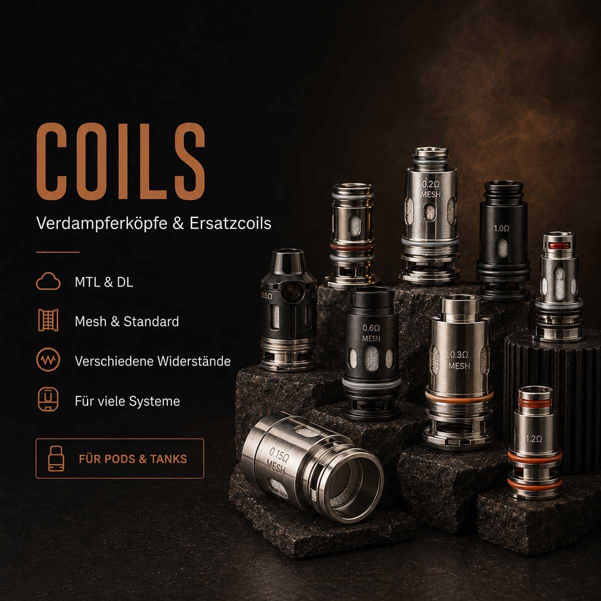coils verdampferkoepfe heads