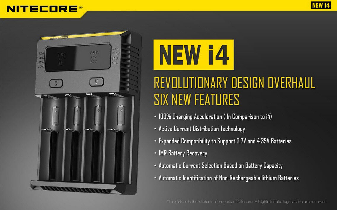 Ladegerät NEW I4 4x 375mA / 2x 750mA / 1x 1500mA Nitecore