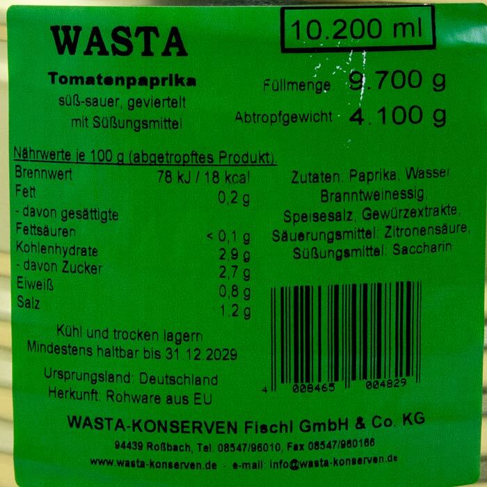 Tomatenpaprika geviertelt in Dose 10L von WASTA