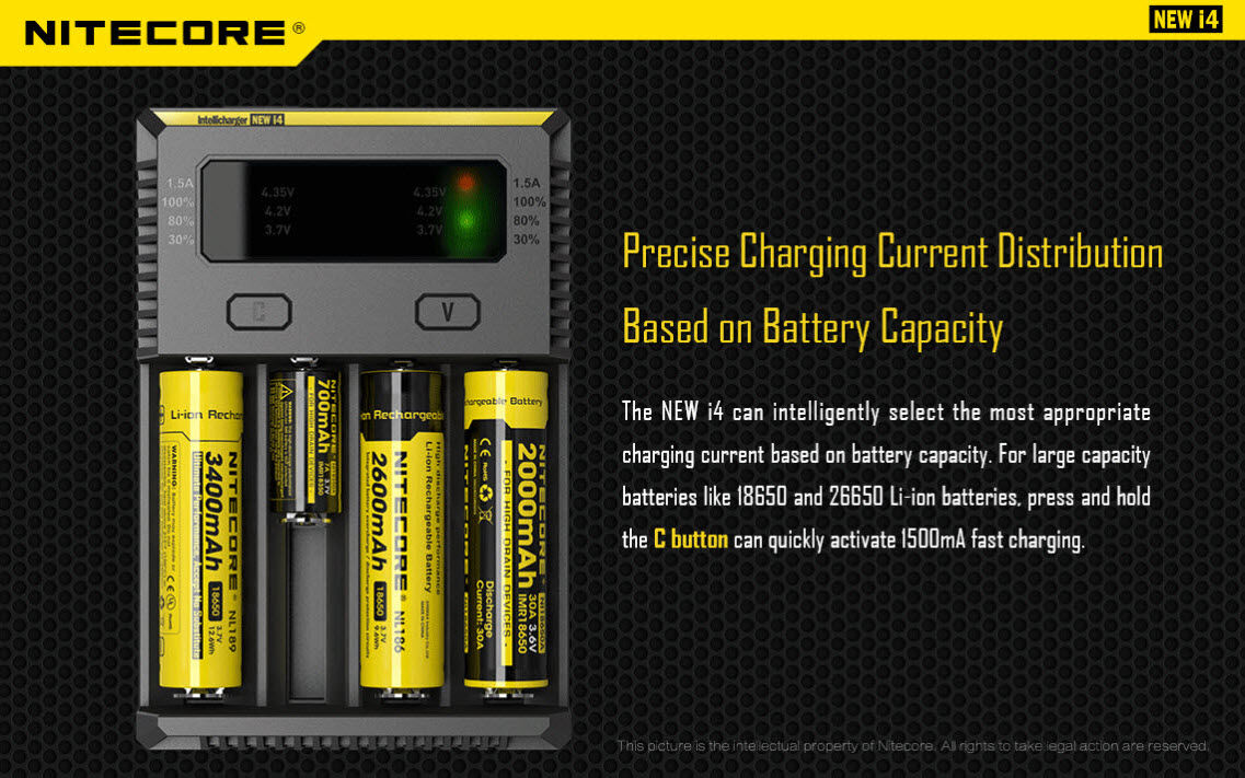 Ladegerät NEW I4 4x 375mA / 2x 750mA / 1x 1500mA Nitecore