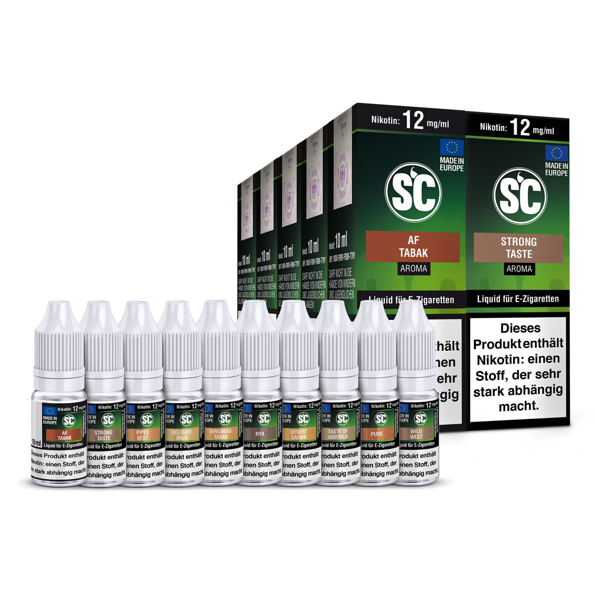 Liquid Probierbox - Tabak SC 10x10ml für E-Zigarette 12 mg/ml (stark)