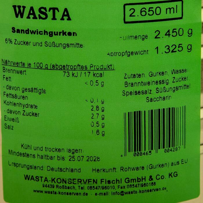 Sandwichgurken in Dose 3L von WASTA