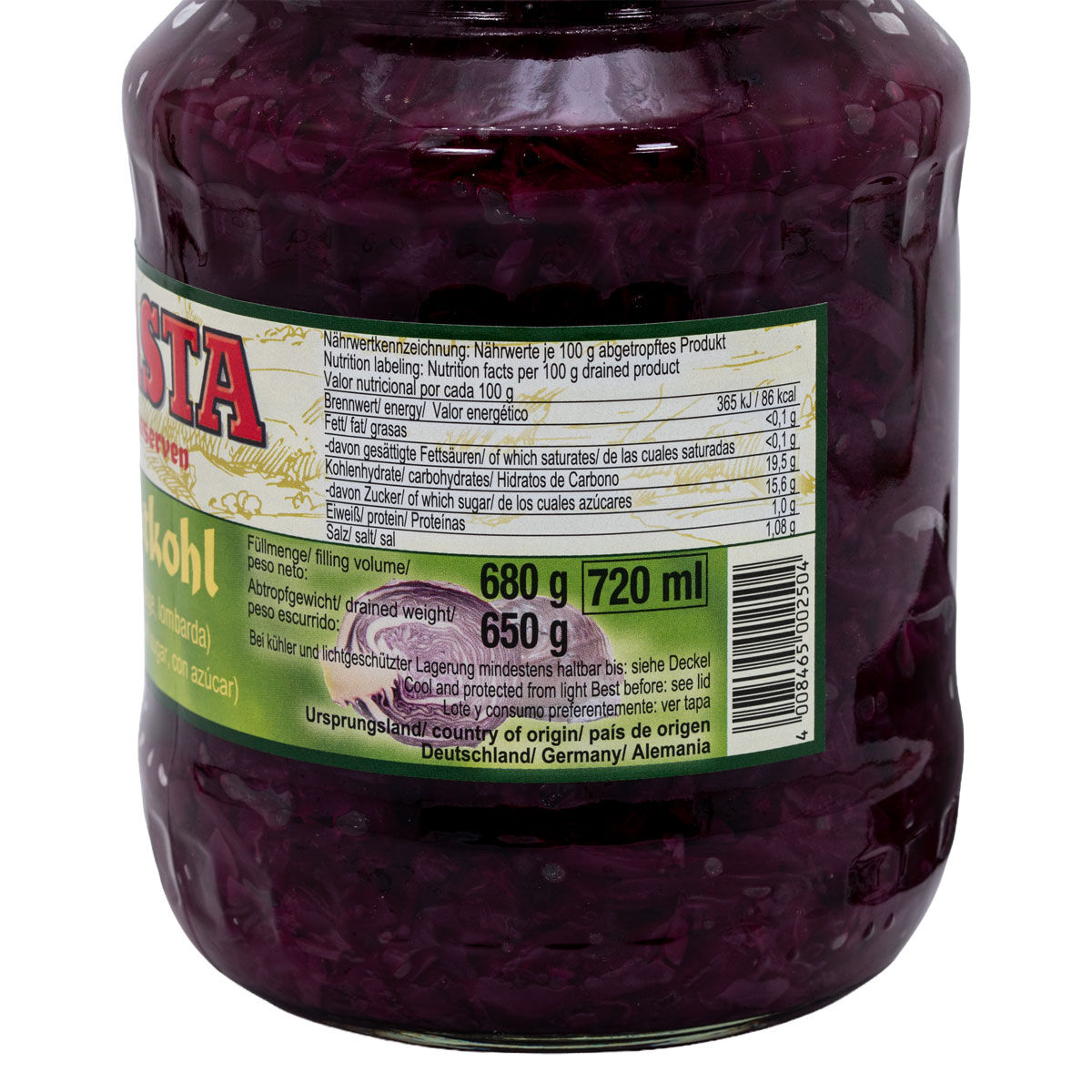 Rotkohl mit Zucker im Glas 720ml von WASTA