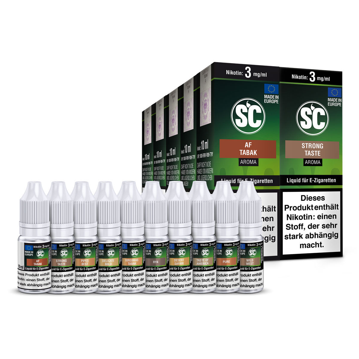 Liquid Probierbox - Tabak SC 10x10ml für E-Zigarette 03 mg/ml (leicht)
