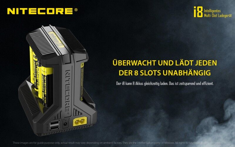 Ladegerät I8 8x 500mA / 4x 1000mA / 2x 1500mA Nitecore