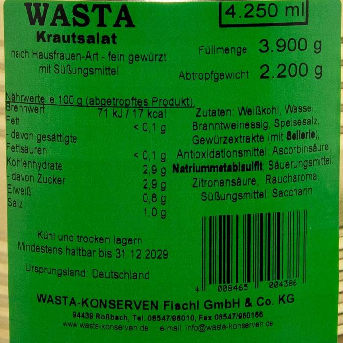 Krautsalat Hausfrauen-Art in Dose 5L von WASTA