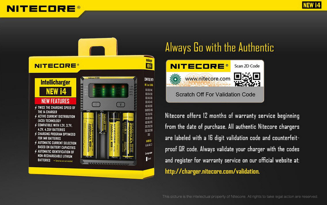 Ladegerät NEW I4 4x 375mA / 2x 750mA / 1x 1500mA Nitecore