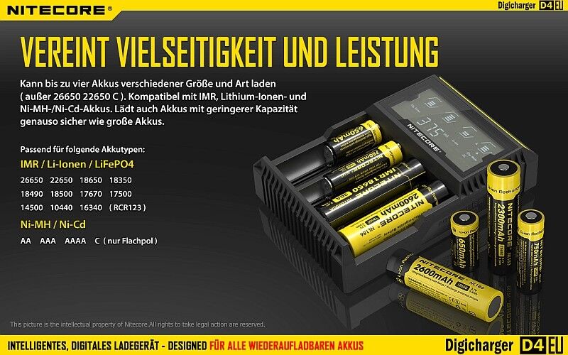 Ladegerät D4 EU 4x 375mA / 2x 750mA Nitecore