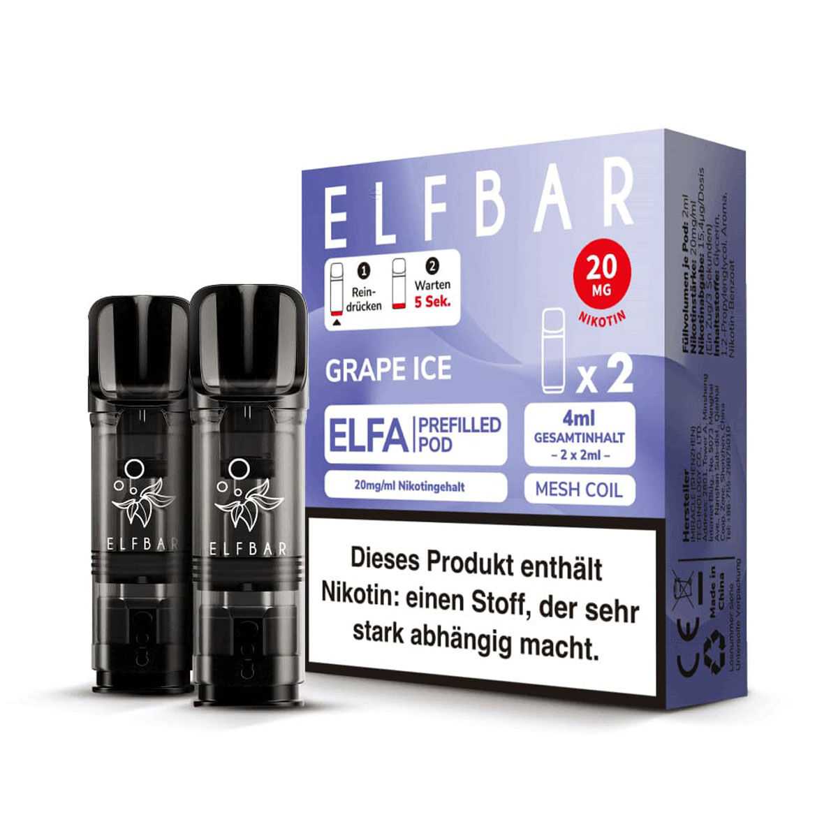 Pod mit Liquid für ELFBAR Elfa 2x2ml Grape Ice 20mg/ml