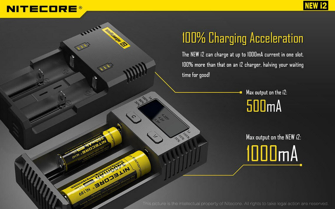 Ladegerät NEW I2 2x 500mA / 1x 1000mA Nitecore