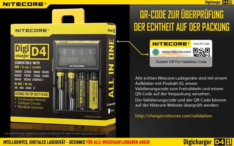 Ladegerät D4 EU 4x 375mA / 2x 750mA Nitecore