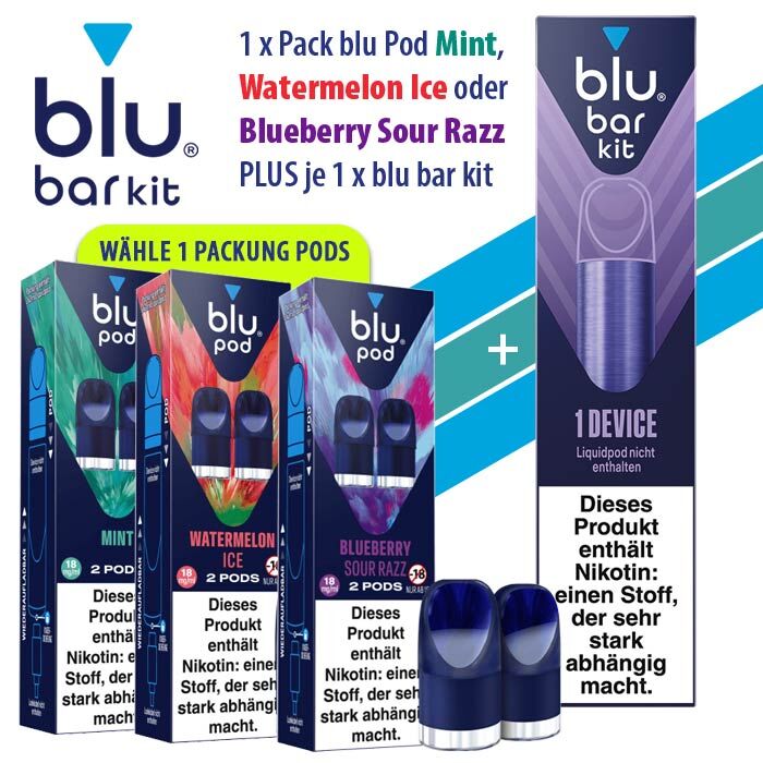 *AKTION* Pod mit Liquid für blu mit Akku blu Bar Kit (gratis)